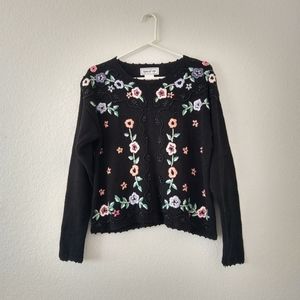 Beaded embroidered floral vintage pull over sweater women's size large